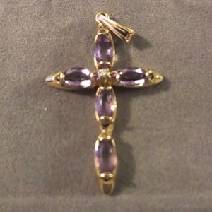 14K Gold Amethyst/Diamond Cross